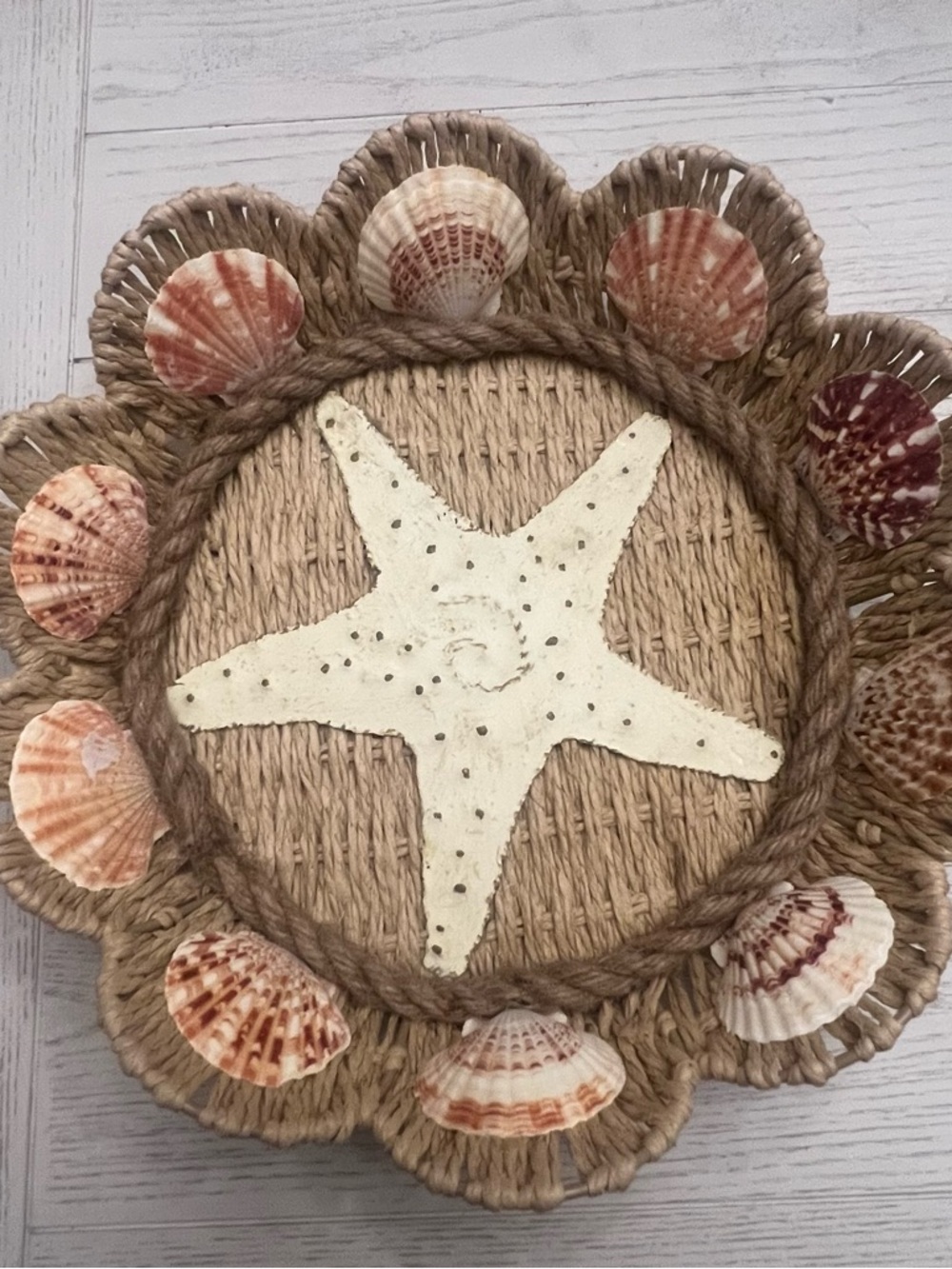 Coastal Starfish Woven Bowl Accent with Shells and Handles